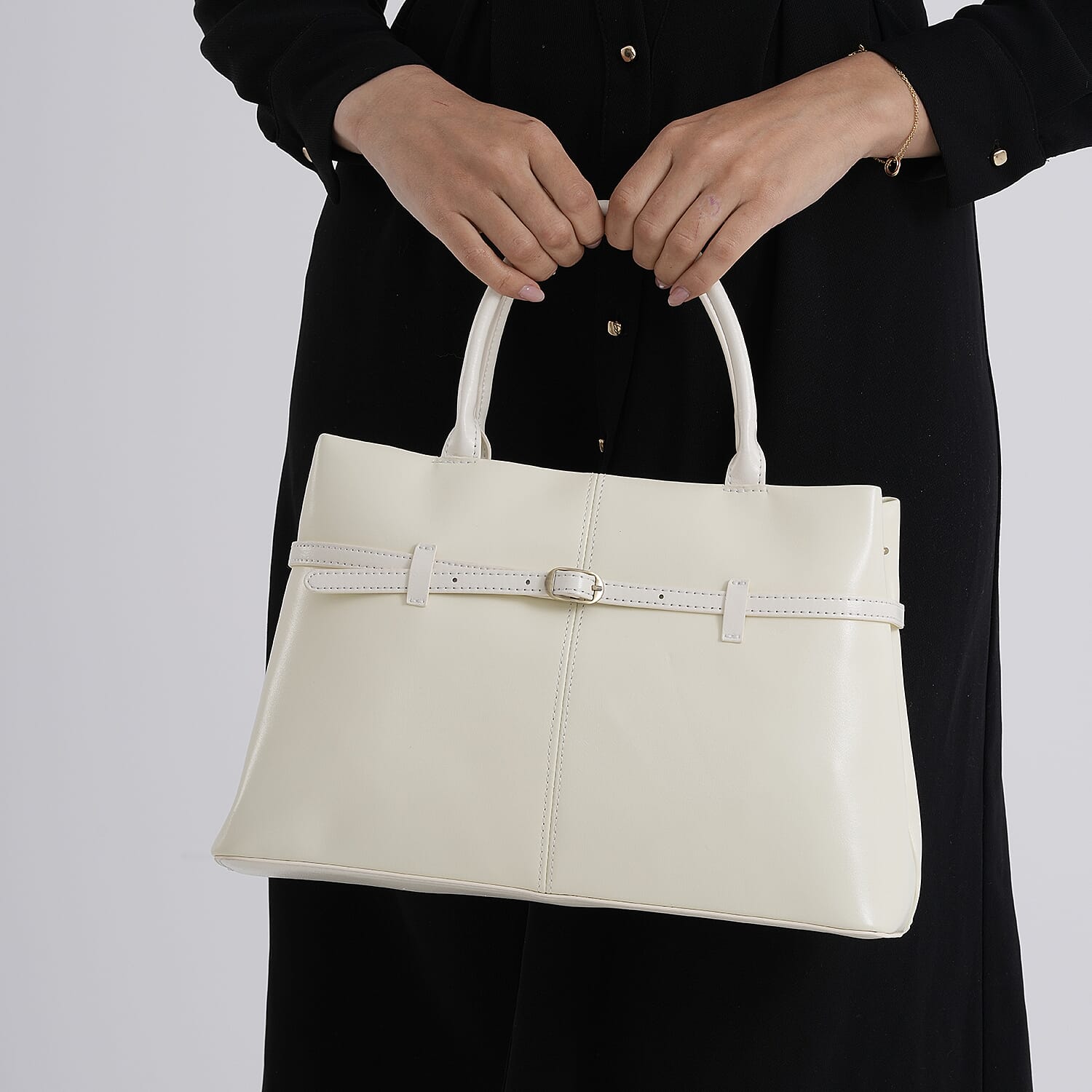 Designer Inspired- 100% Genuine Leather Tote  Bag - Ivory