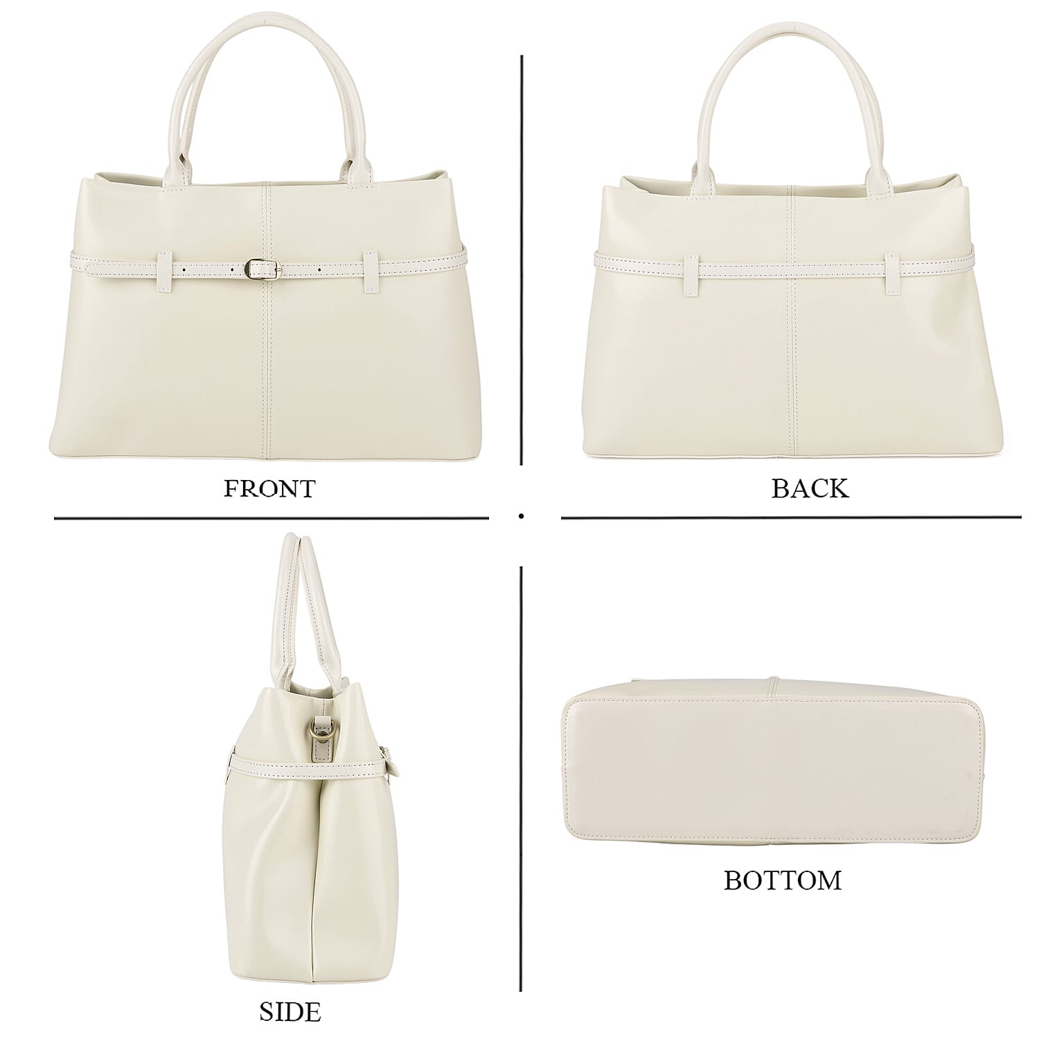 Designer Inspired- 100% Genuine Leather Tote  Bag - Ivory