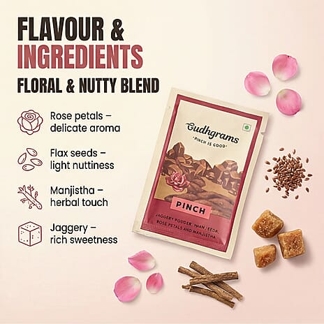 NEW LAUNCH- Gudhgrams PINCH Rose Petals - Flax Seeds Jaggery Powder