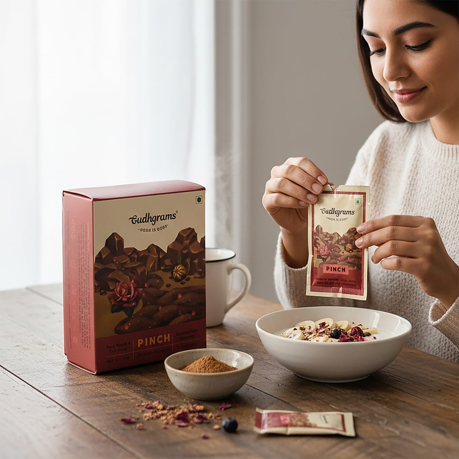 NEW LAUNCH- Gudhgrams PINCH Rose Petals - Flax Seeds Jaggery Powder