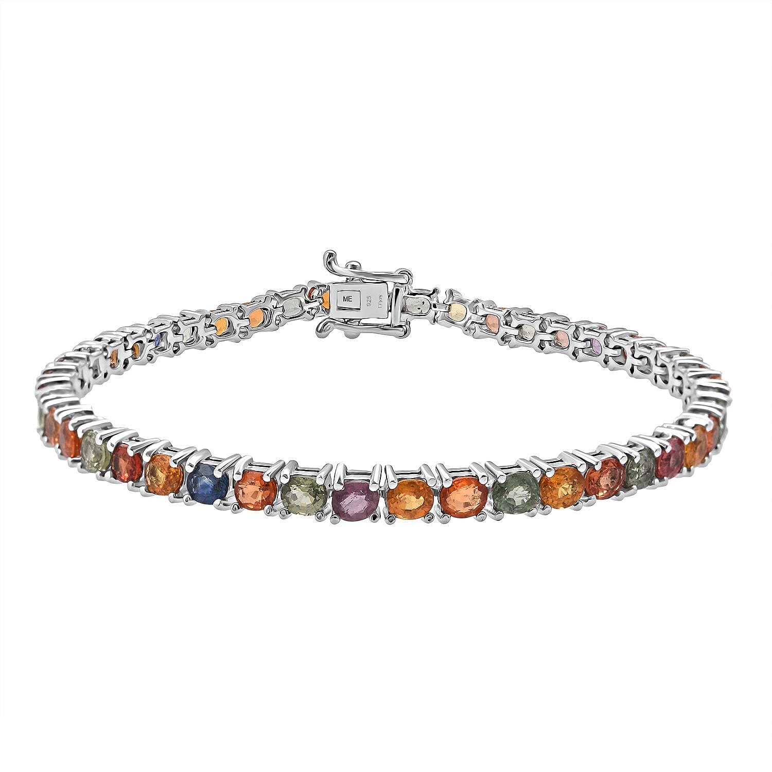 D'Joy Blue Sapphire, Pink Sapphire, Multi Sapphire Bracelet (Size - 7.5) in Rhodium OverlaySterling Silver, Silver Wt.9 Gms  10.080  Ct.