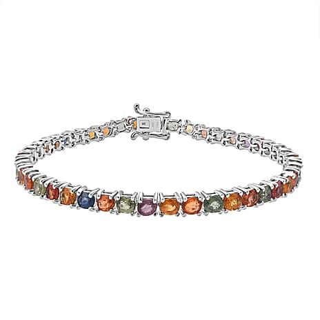 D'Joy Blue Sapphire, Pink Sapphire, Multi Sapphire Bracelet (Size - 7.5) in Rhodium OverlaySterling Silver, Silver Wt.9 Gms  10.080  Ct.