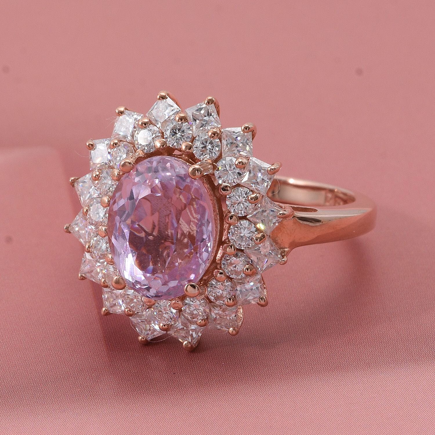 D'Joy Patroke Kunzite & Moissanite Ring in 18K Vermeil Rose Gold Sterling Silver 4.80 Ct.