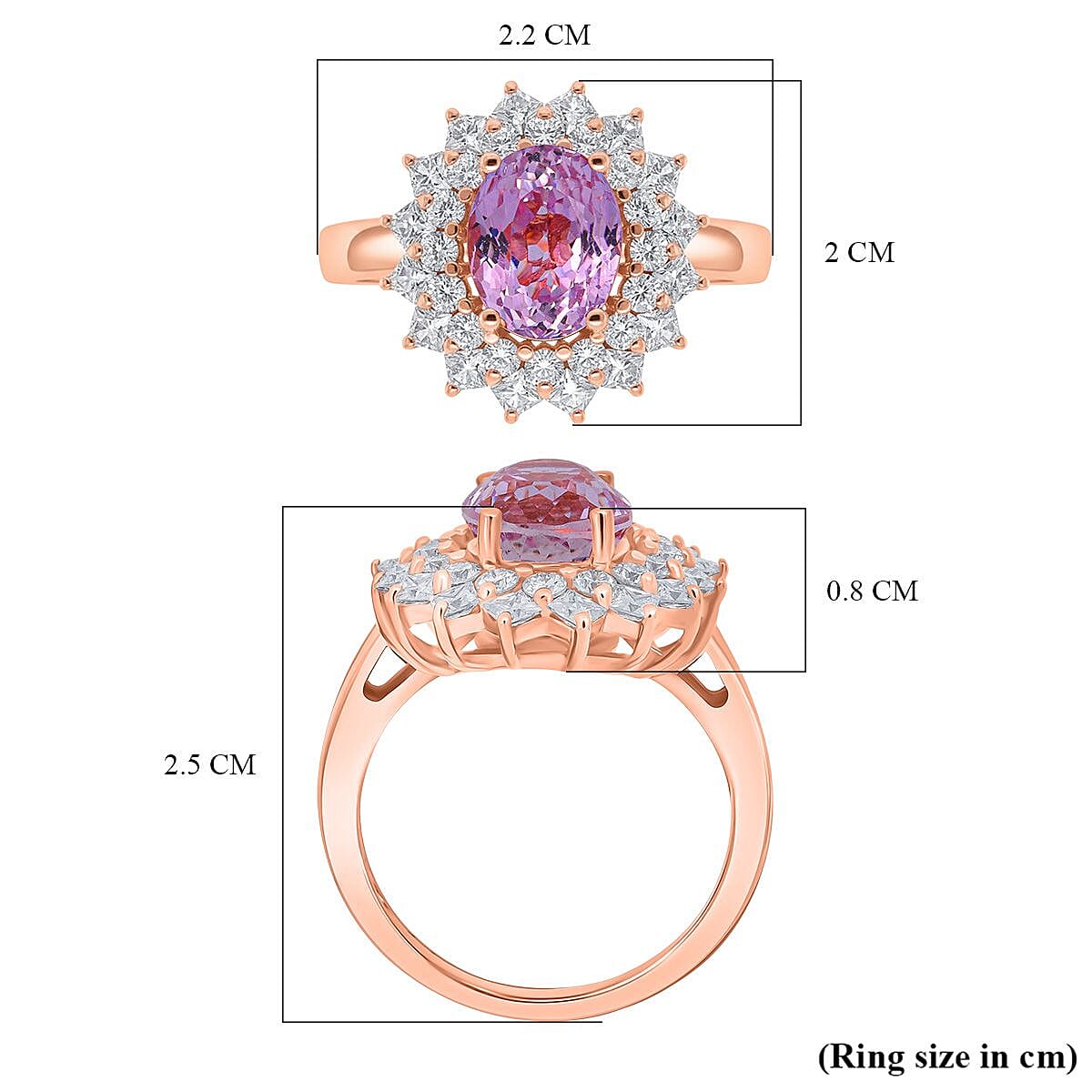 D'Joy Patroke Kunzite & Moissanite Ring in 18K Vermeil Rose Gold Sterling Silver 4.80 Ct.