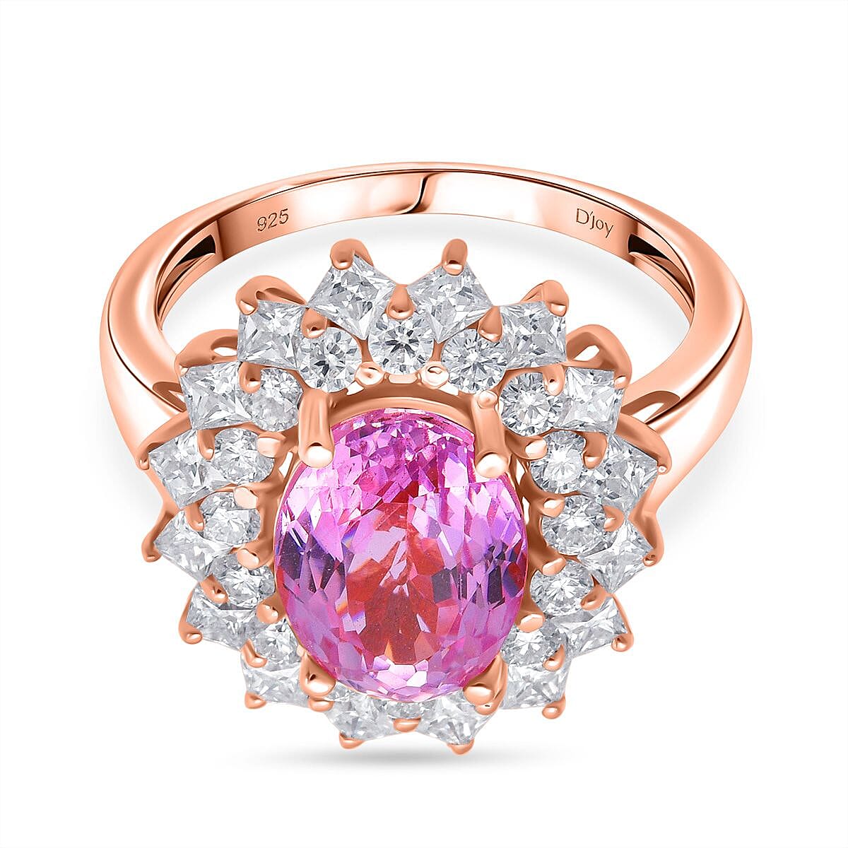 D'Joy Patroke Kunzite, Moissanite Floral Ring in 18K Vermeil Rose Gold Sterling Silver 4.80 Ct.