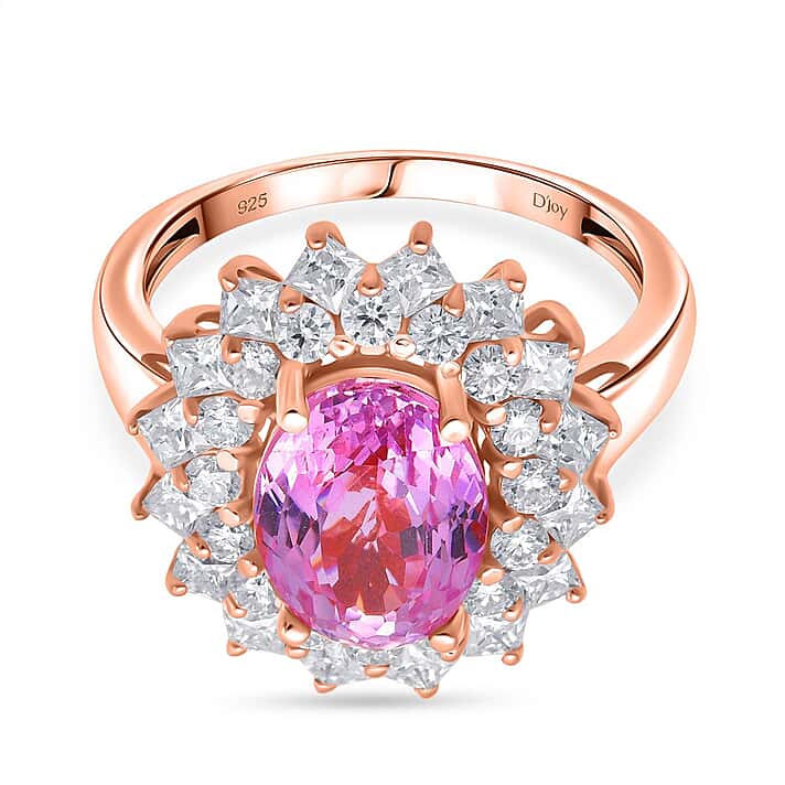 D'Joy Patroke Kunzite, Moissanite Floral Ring in 18K Vermeil Rose Gold Sterling Silver 4.80 Ct.