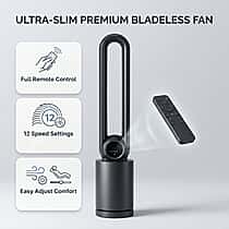 Bladeless Tower Fan & Air Purifier with HEPA 13 Filter and 12 Wind Speed Settings With Remote Control 28W- Less Than 1p per hour electricity (Size 22x105 cm)