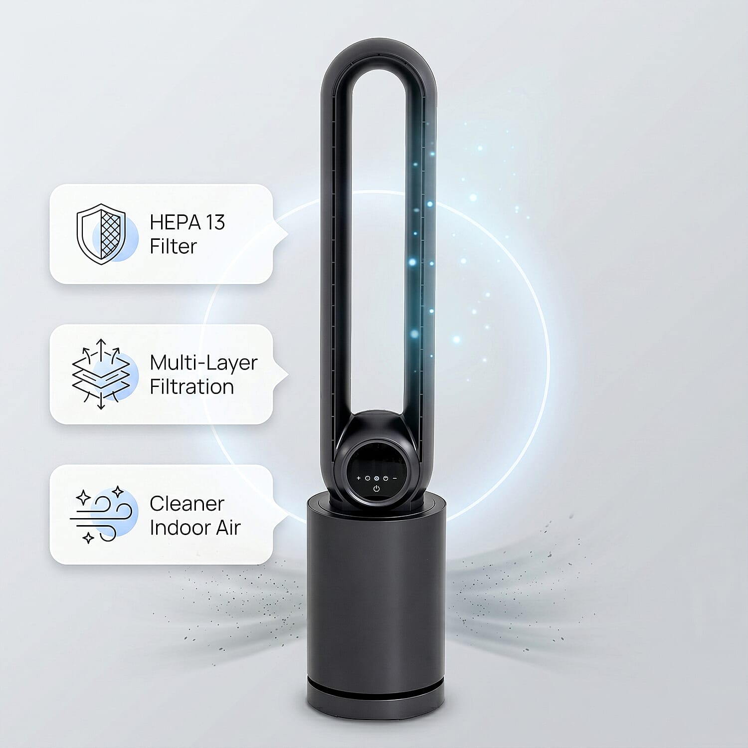 Bladeless Tower Fan & Air Purifier with HEPA 13 Filter and 12 Wind Speed Settings With Remote Control 28W- Less Than 1p per hour electricity (Size 22x105 cm)