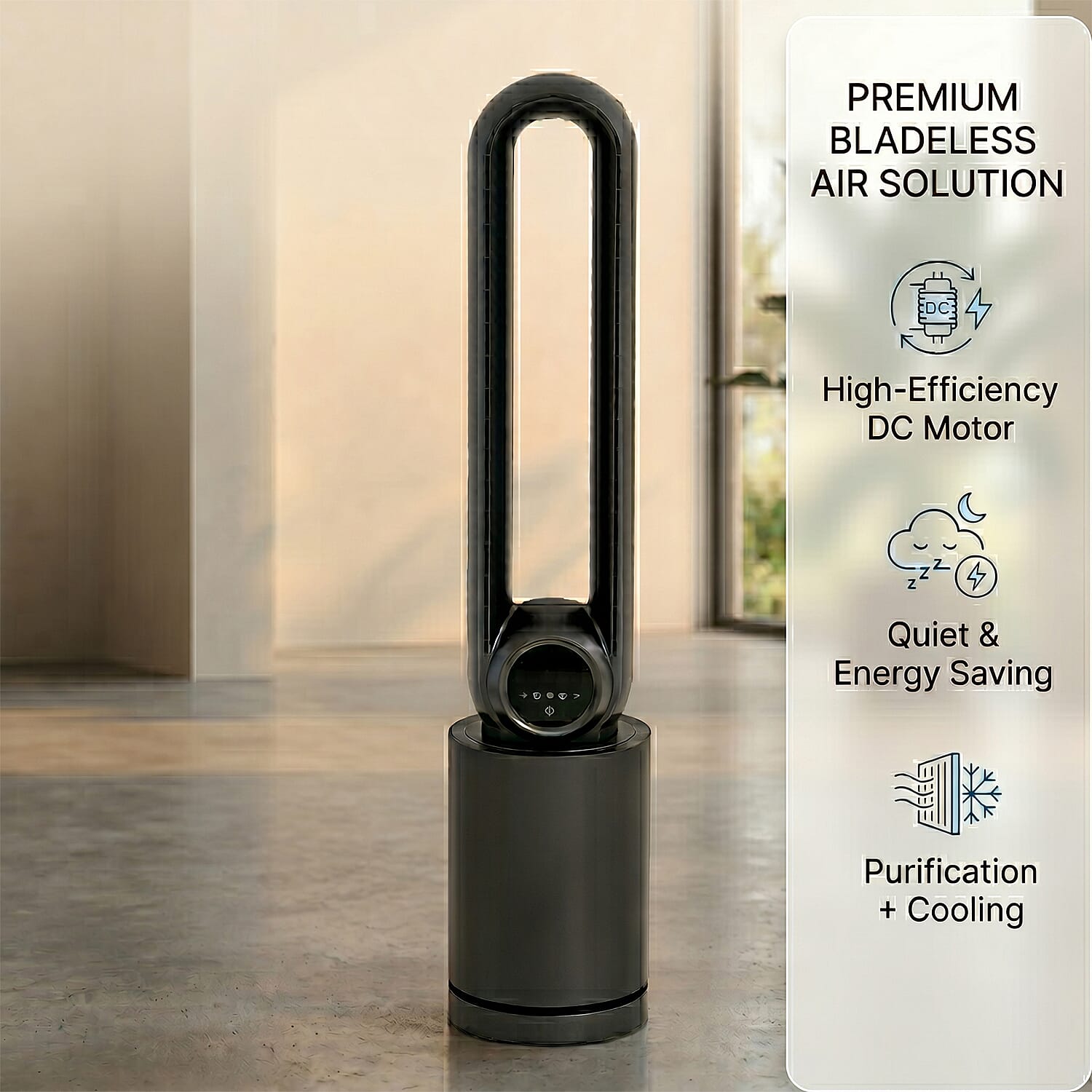Bladeless Tower Fan & Air Purifier with HEPA 13 Filter and 12 Wind Speed Settings With Remote Control 28W- Less Than 1p per hour electricity (Size 22x105 cm)