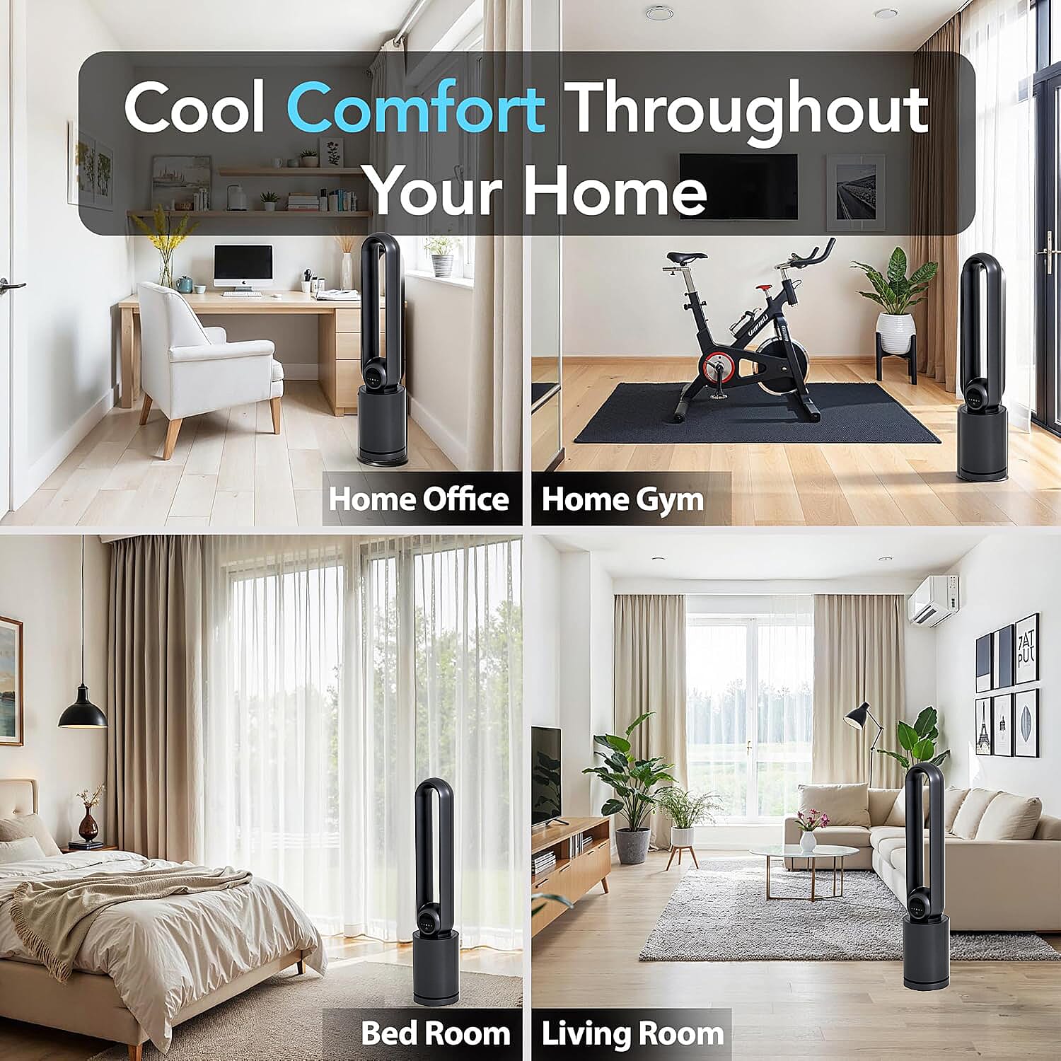 Bladeless Tower Fan & Air Purifier with HEPA 13 Filter and 12 Wind Speed Settings With Remote Control 28W- Less Than 1p per hour electricity (Size 22x105 cm)