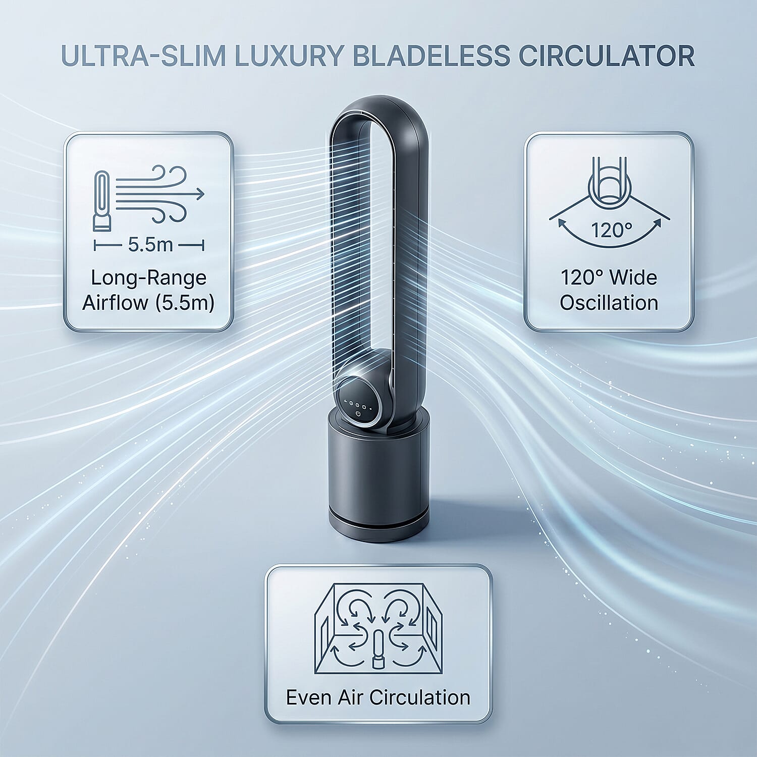LAST IN STOCK - Bladeless Tower Fan & Air Purifier with HEPA 13 Filter and 12 Wind Speed Settings With Remote Control 28W- Less Than 1p per hour electricity (Size 22x105 cm)