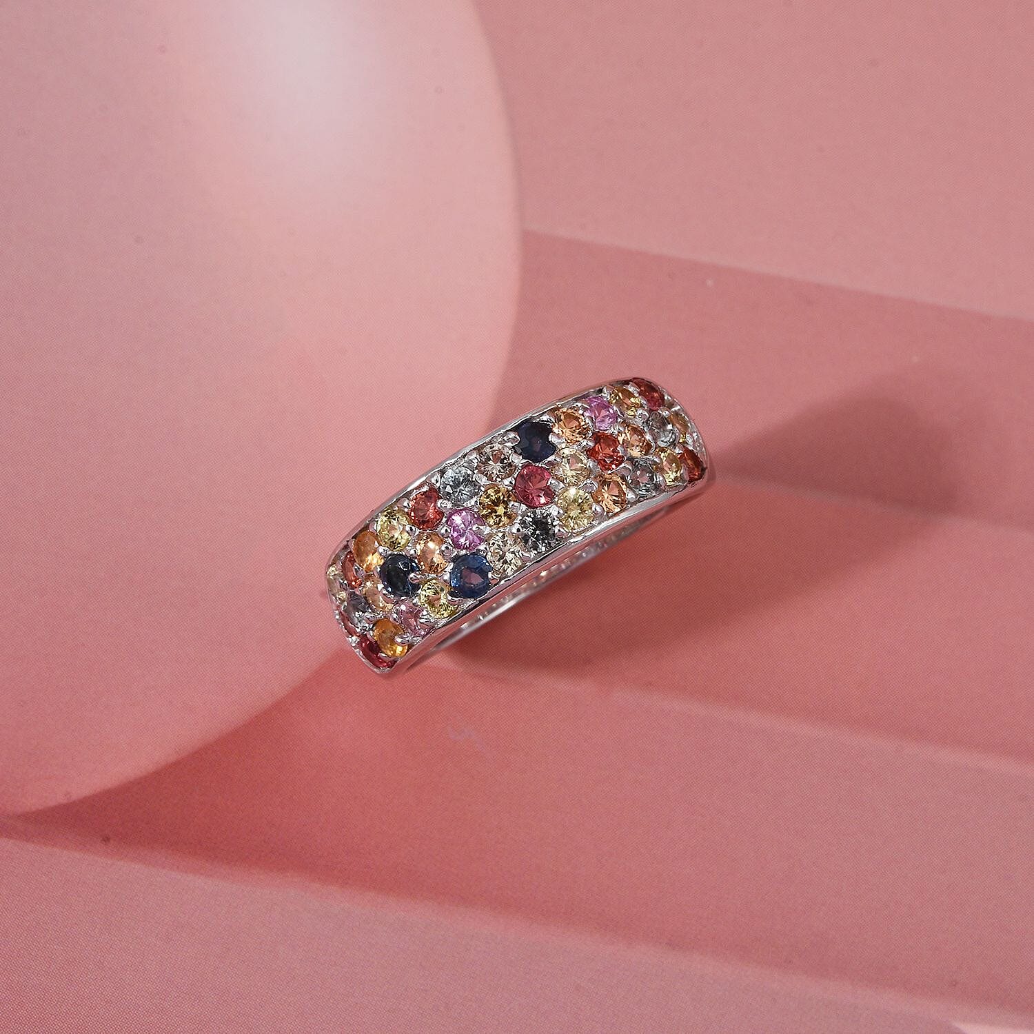 D'Joy Multi Sapphire Ring in Rhodium OverlaySterling Silver  1.780  Ct.