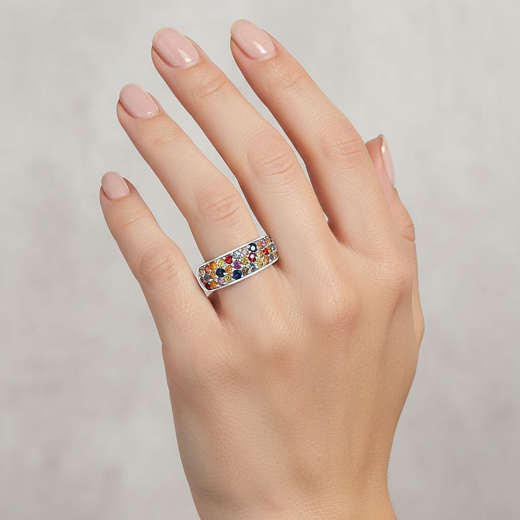 D'Joy Multi Sapphire Ring in Rhodium OverlaySterling Silver  1.780  Ct.