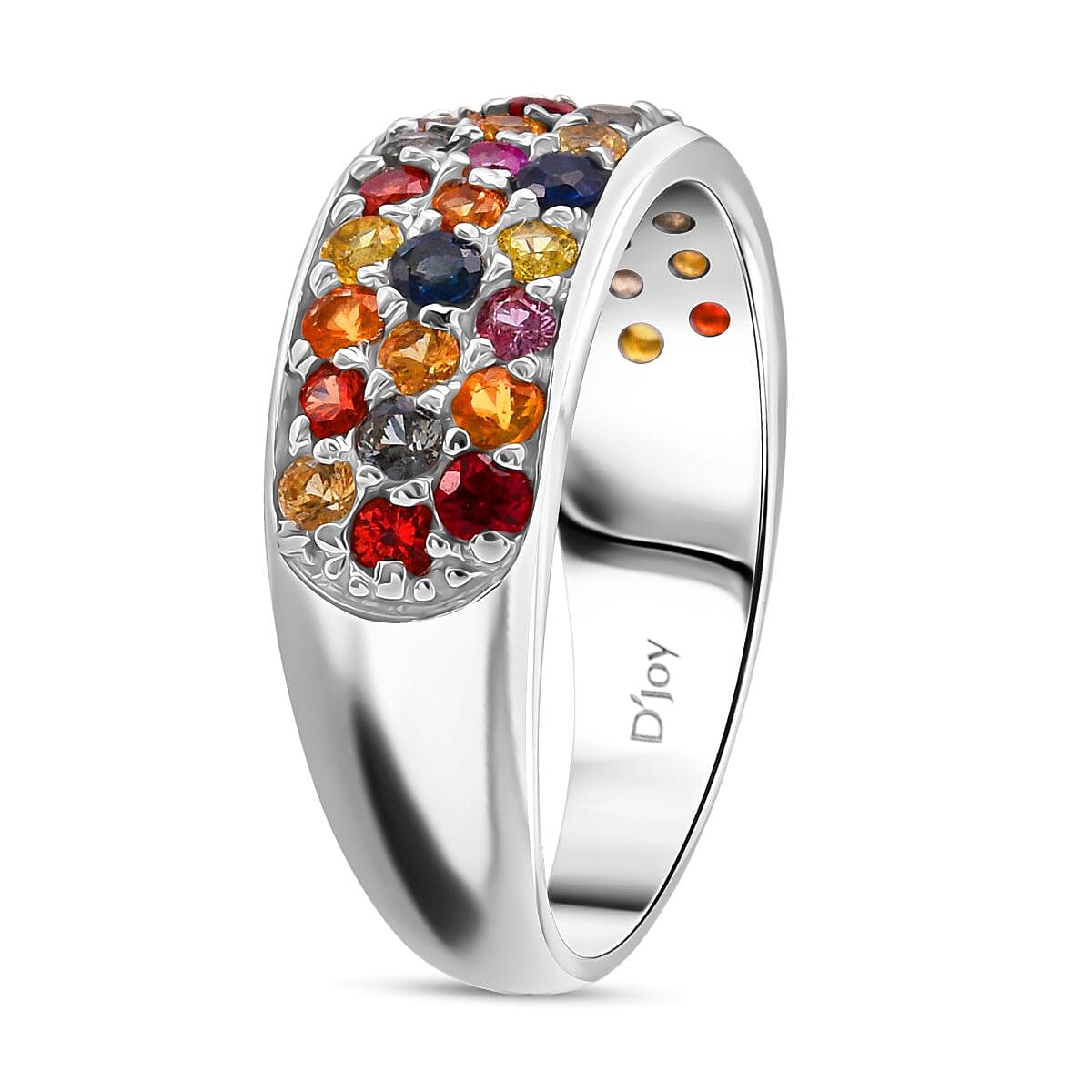 D'Joy Multi Sapphire Ring in Rhodium OverlaySterling Silver  1.780  Ct.