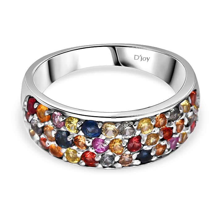 D'Joy Multi Sapphire Ring in Rhodium Overlay Sterling Silver 1.78 Ct.
