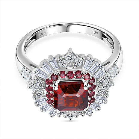 D'Joy Sunset Zircon, Red Sapphire, White Zircon Ring in Rhodium OverlaySterling Silver, Silver Wt.5 Gms  4.590  Ct.