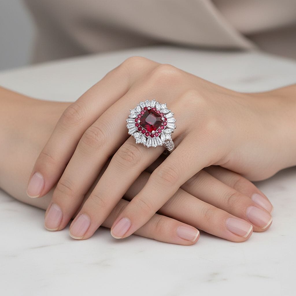 D'Joy Sunset Zircon, Red Sapphire, White Zircon Ring in Rhodium OverlaySterling Silver, Silver Wt.5 Gms  4.590  Ct.