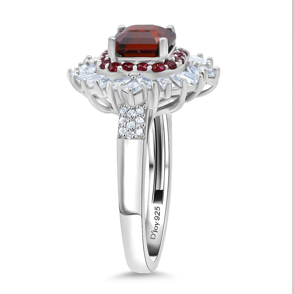 D'Joy Sunset Zircon, Red Sapphire, White Zircon Ring in Rhodium OverlaySterling Silver, Silver Wt.5 Gms  4.590  Ct.