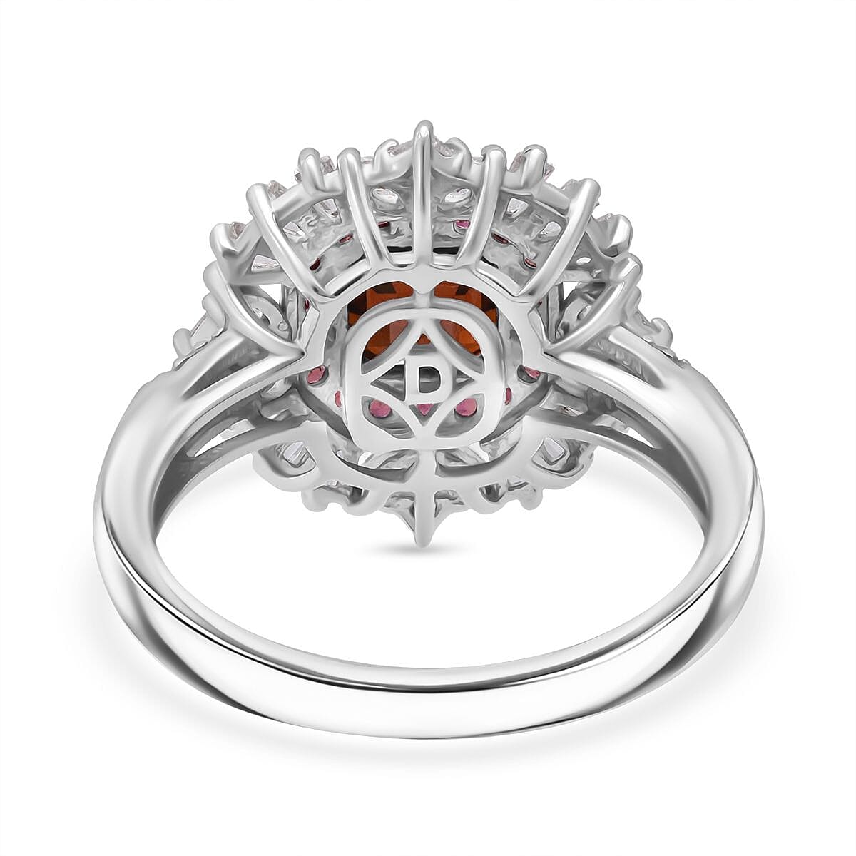 D'Joy Sunset Zircon, Red Sapphire, White Zircon Ring in Rhodium OverlaySterling Silver, Silver Wt.5 Gms  4.590  Ct.