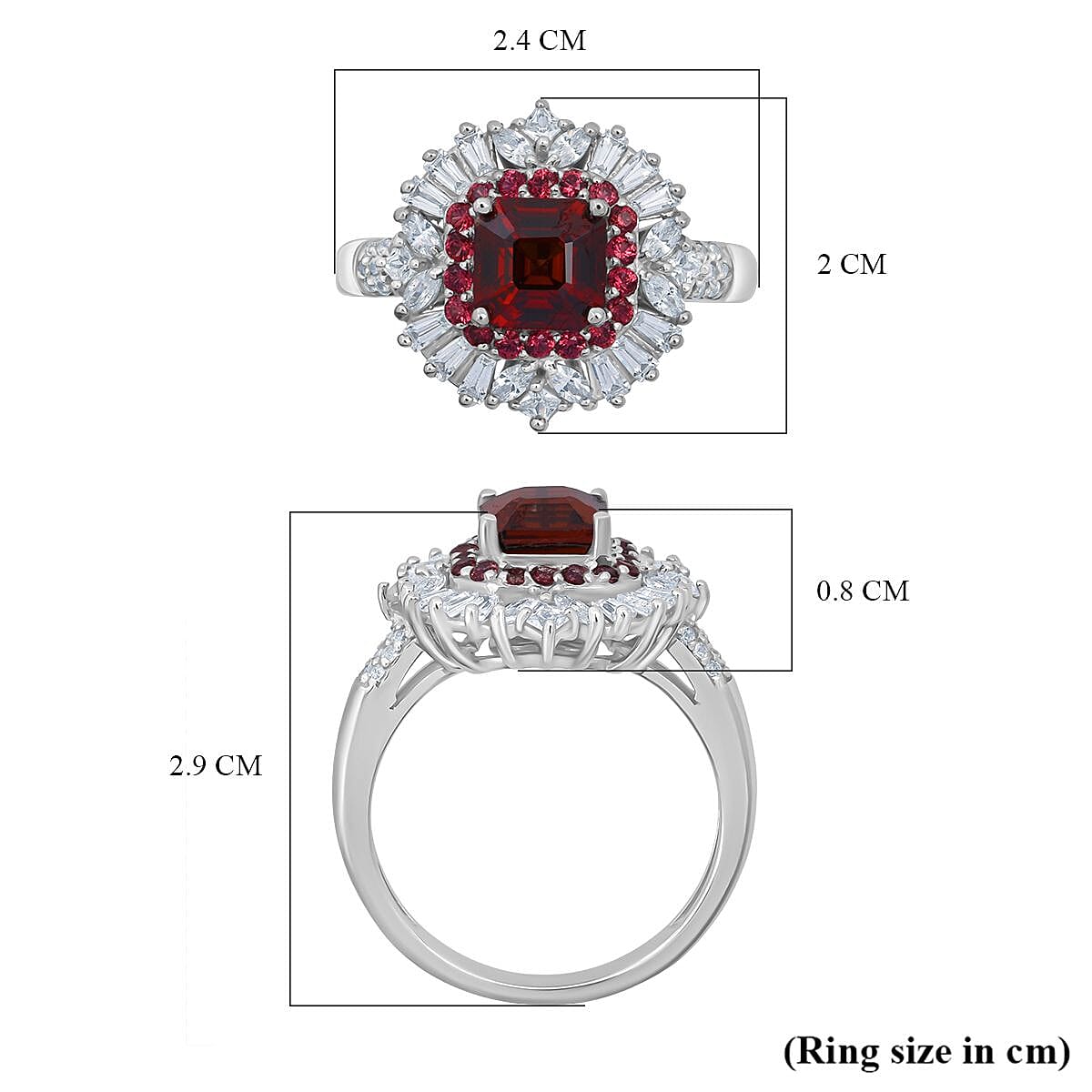 D'Joy Sunset Zircon, Red Sapphire, White Zircon Ring in Rhodium OverlaySterling Silver, Silver Wt.5 Gms  4.590  Ct.
