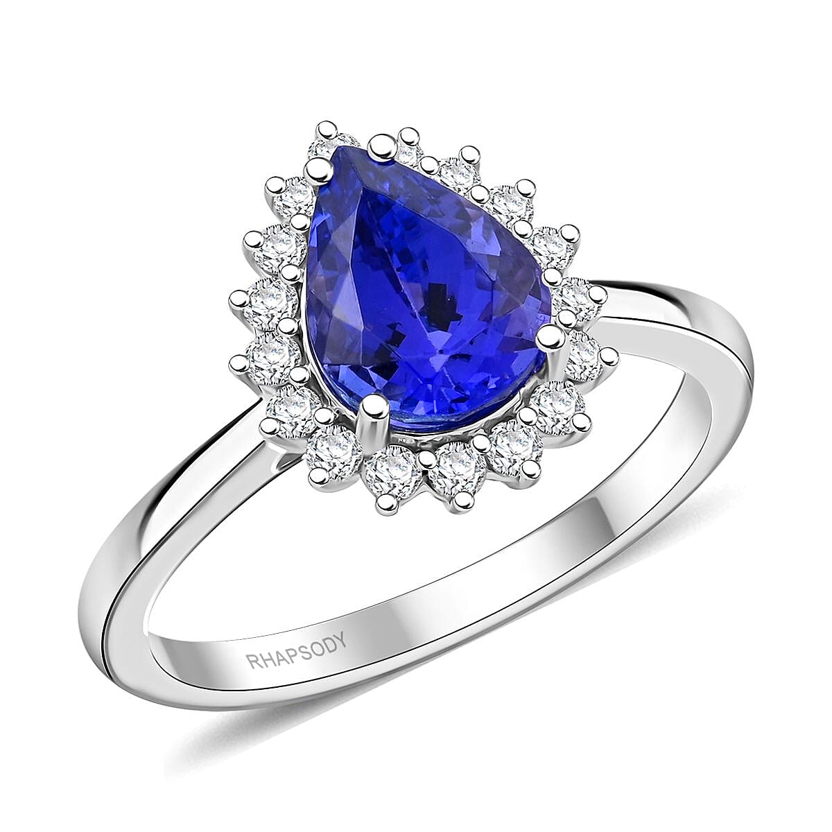 Rhapsody 950 Platinum AAAA Tanzanite White Diamond VS Ring, Platinum Wt.6.46 Gms  2.150  Ct.