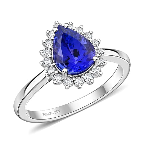 Rhapsody 950 Platinum AAAA Tanzanite White Diamond VS Ring, Platinum Wt.6.46 Gms  2.150  Ct.