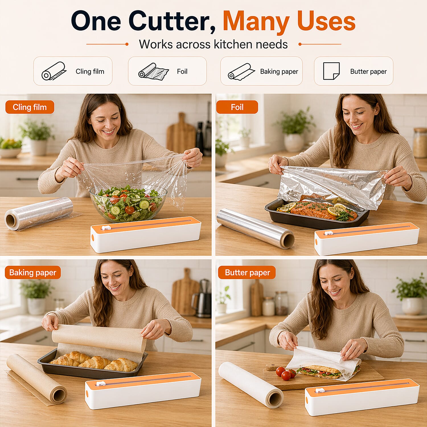 Refillable Kitchen Cling Film Cutter - Yellow