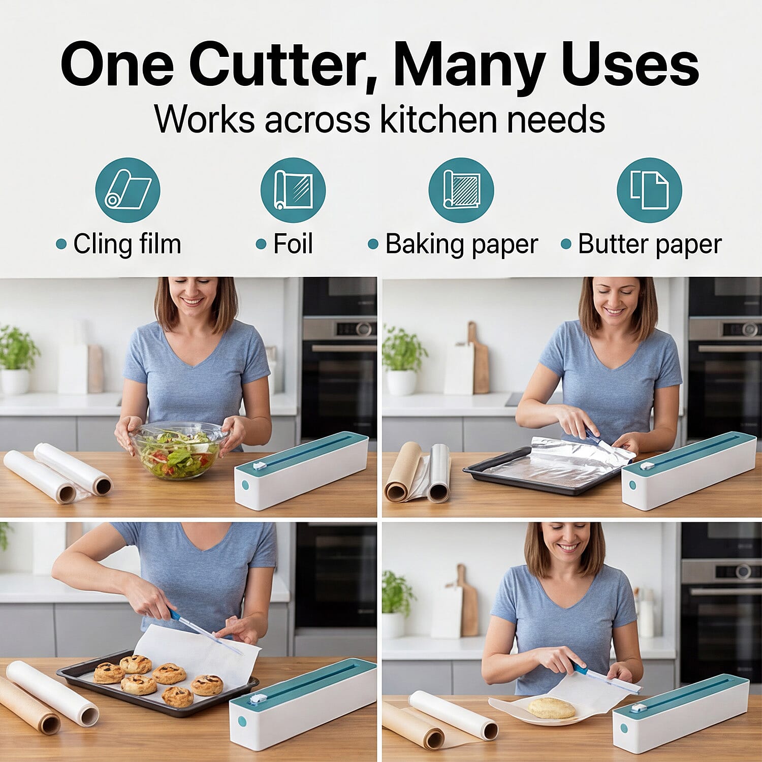 Refillable Kitchen Cling Film Cutter - Green