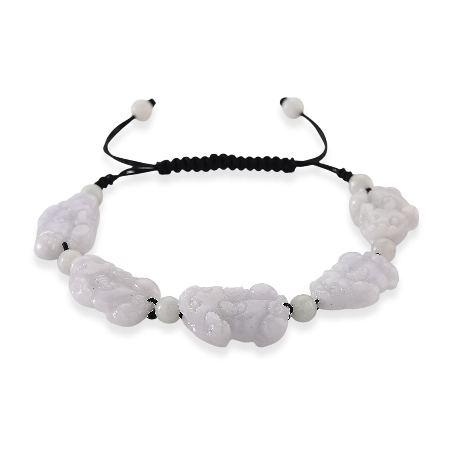 Natural White Jade Pixiu Carving Bracelet (Size 6 - 9 Inch) with Adjustable Cotton Thread 120.00 Ct