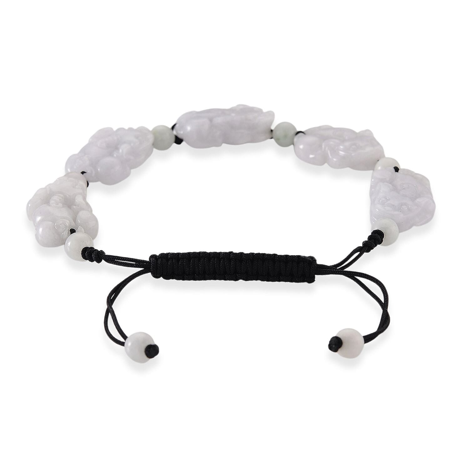 Natural White Jade Pixiu Carving Bracelet (Size 6 - 9 Inch) with Adjustable Cotton Thread 120.00 Ct