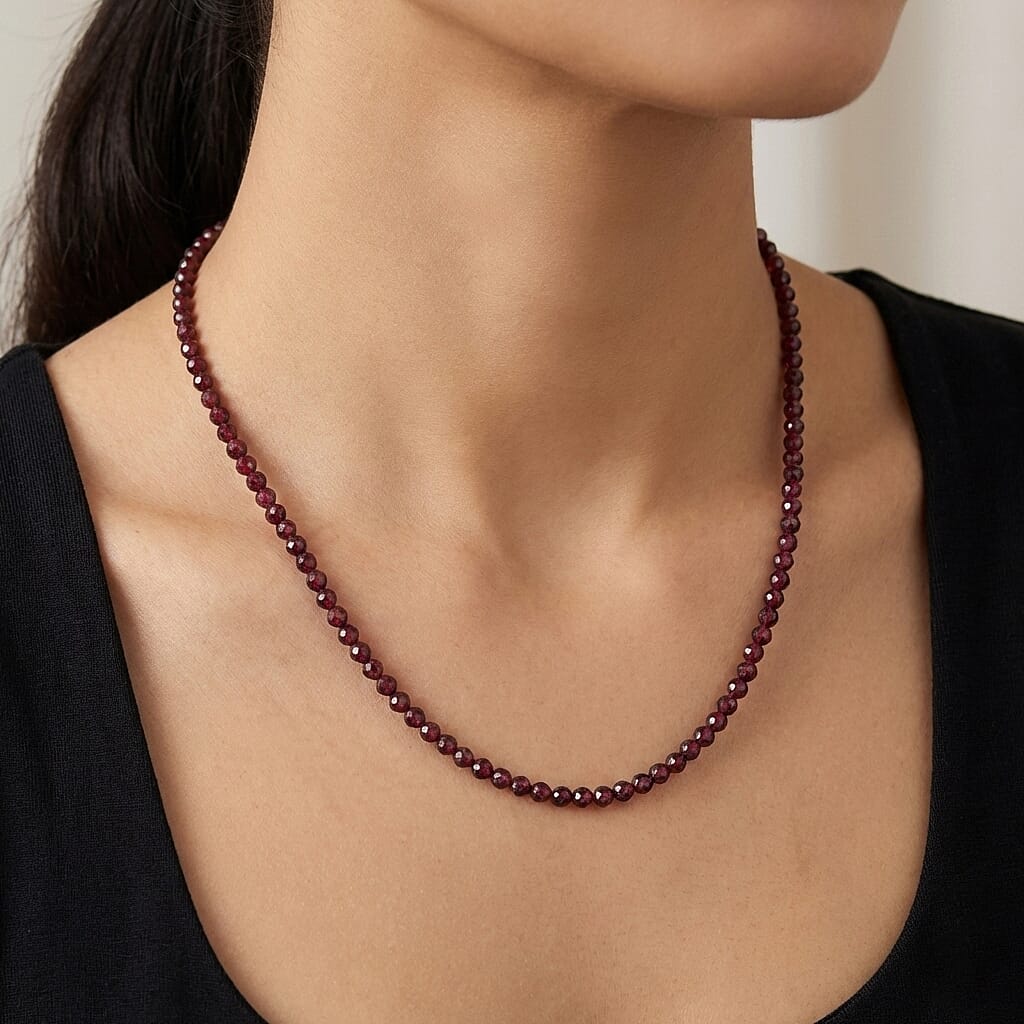 D'Joy Rhodolite Garnet Beads Necklace in Rhodium OverlaySterling Silver  60.000  Ct.