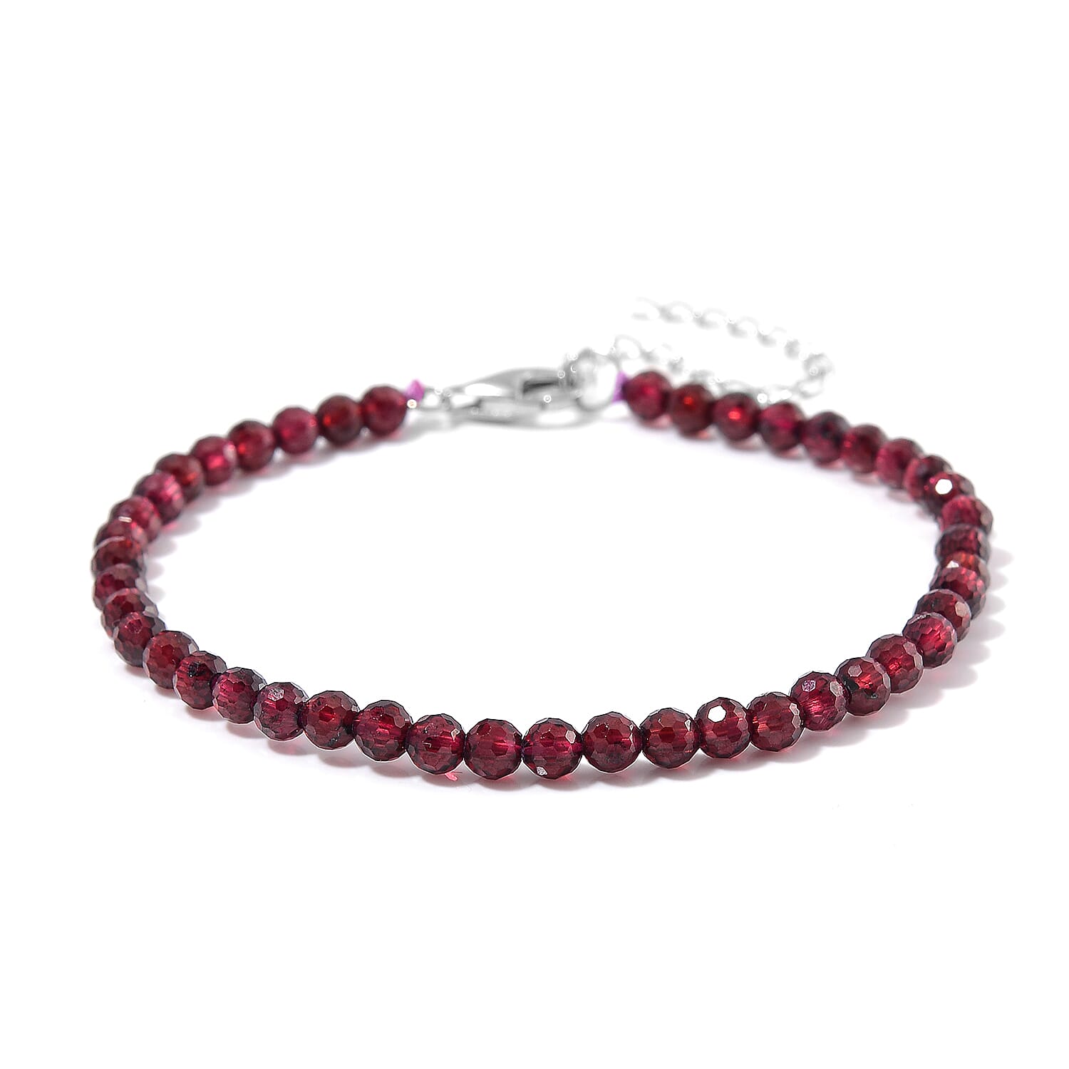 D'Joy Rhodolite Garnet Beads Bracelet in Rhodium OverlaySterling Silver  20.000  Ct.