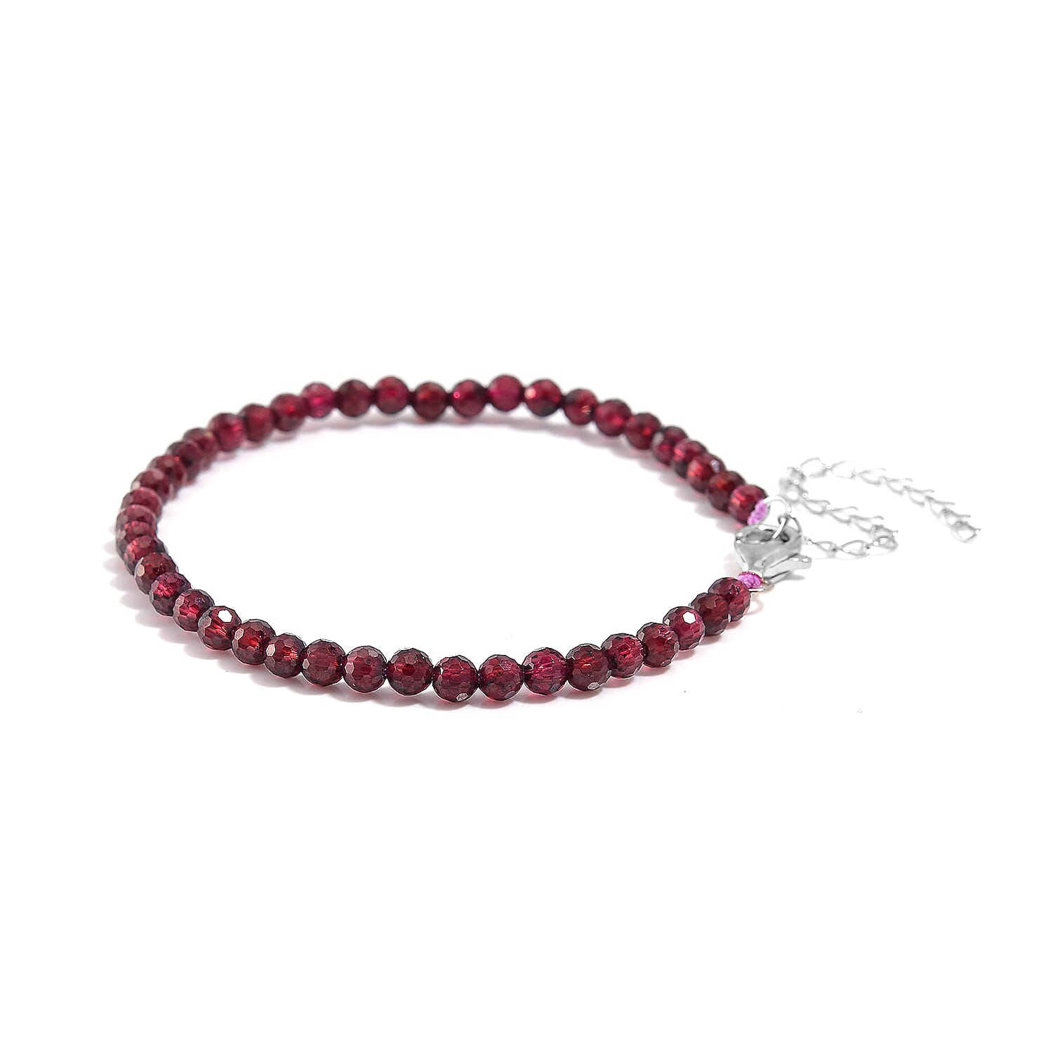 D'Joy Rhodolite Garnet Beads Bracelet in Rhodium OverlaySterling Silver  20.000  Ct.