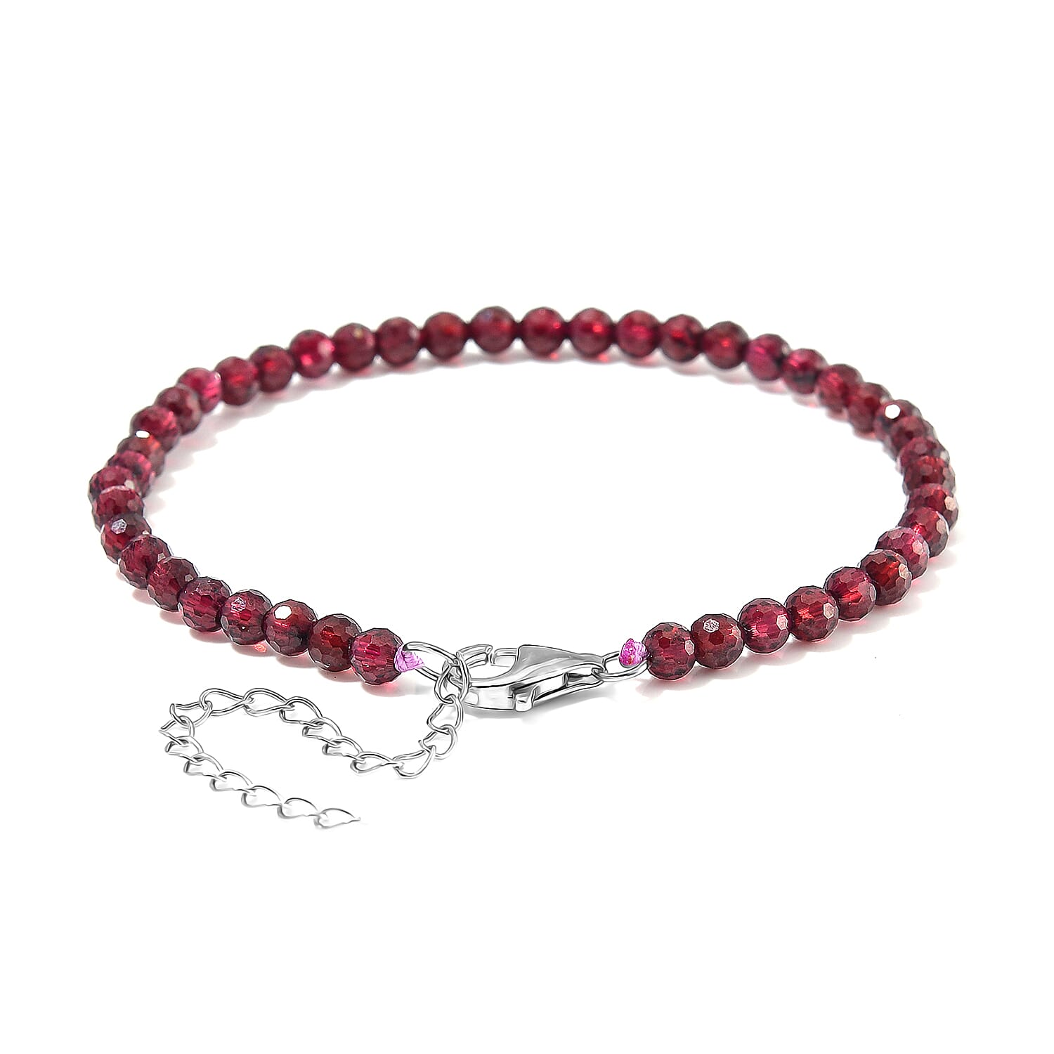 D'Joy Rhodolite Garnet Beads Bracelet in Rhodium OverlaySterling Silver  20.000  Ct.