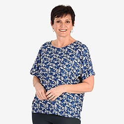 -Maisi Soft Touch Floral Dip Hem Top (One Size) - Navy