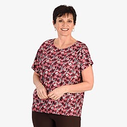 -Maisi Soft Touch Floral Dip Hem Top (One Size) - Burgundy