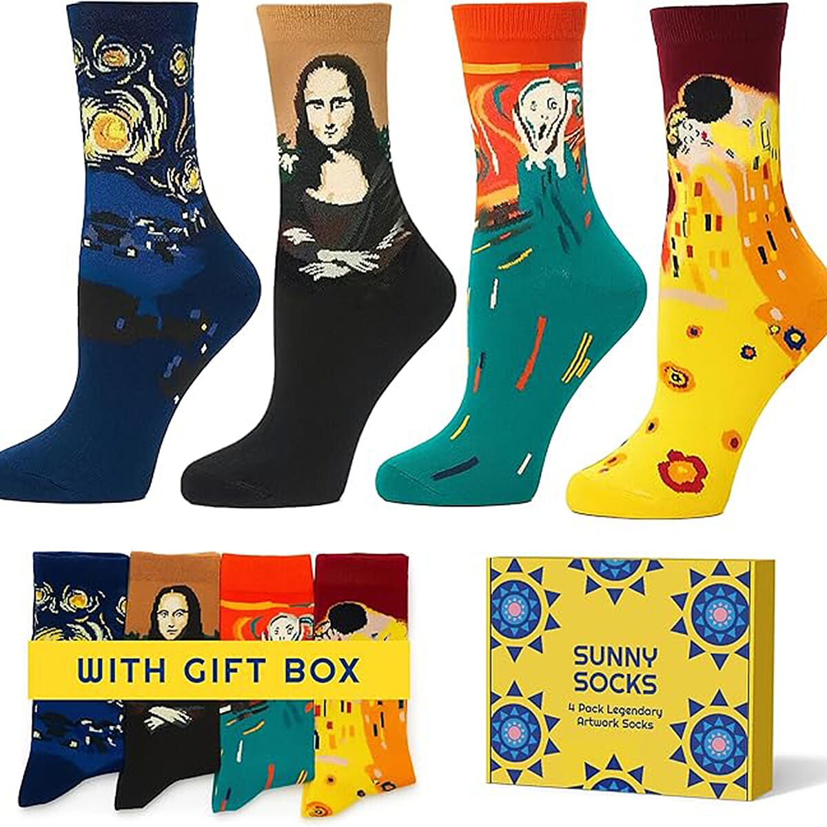 Sunny Socks - 4 Pairs Art Socks for Women (Size 3 to 7)