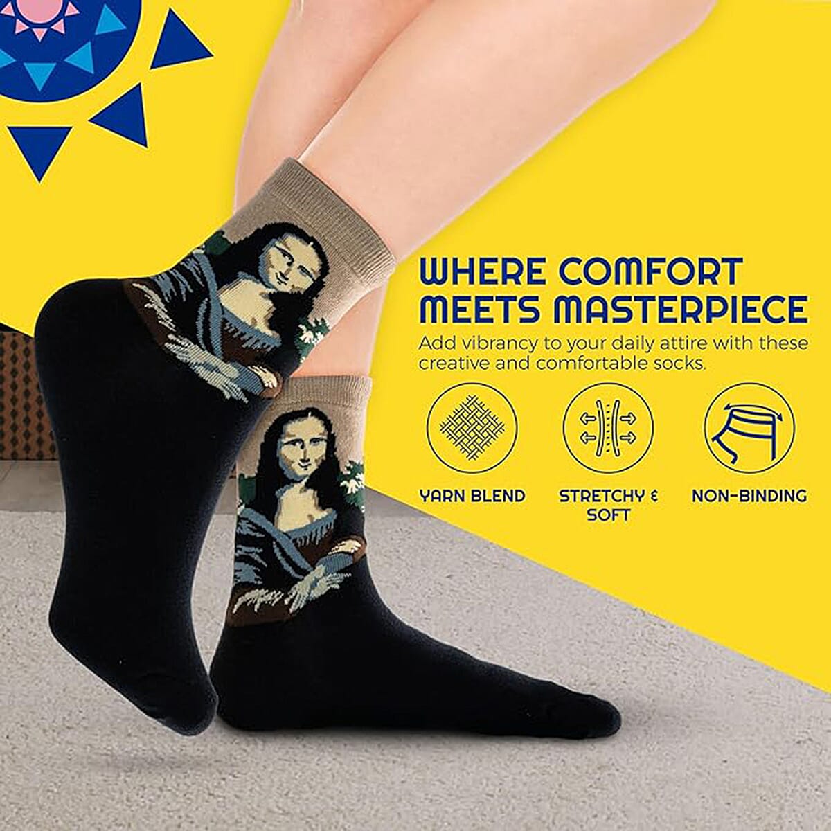 Sunny Socks - 4 Pairs Art Socks for Women (Size 3 to 7)