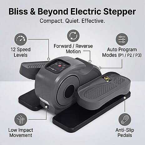 "Bliss & Beyond Stepper without bluetooth  -Grey                                                              Speed- 1-12 gears 2. The running direction can be adjusted (forward or reverse). 3. Mode-