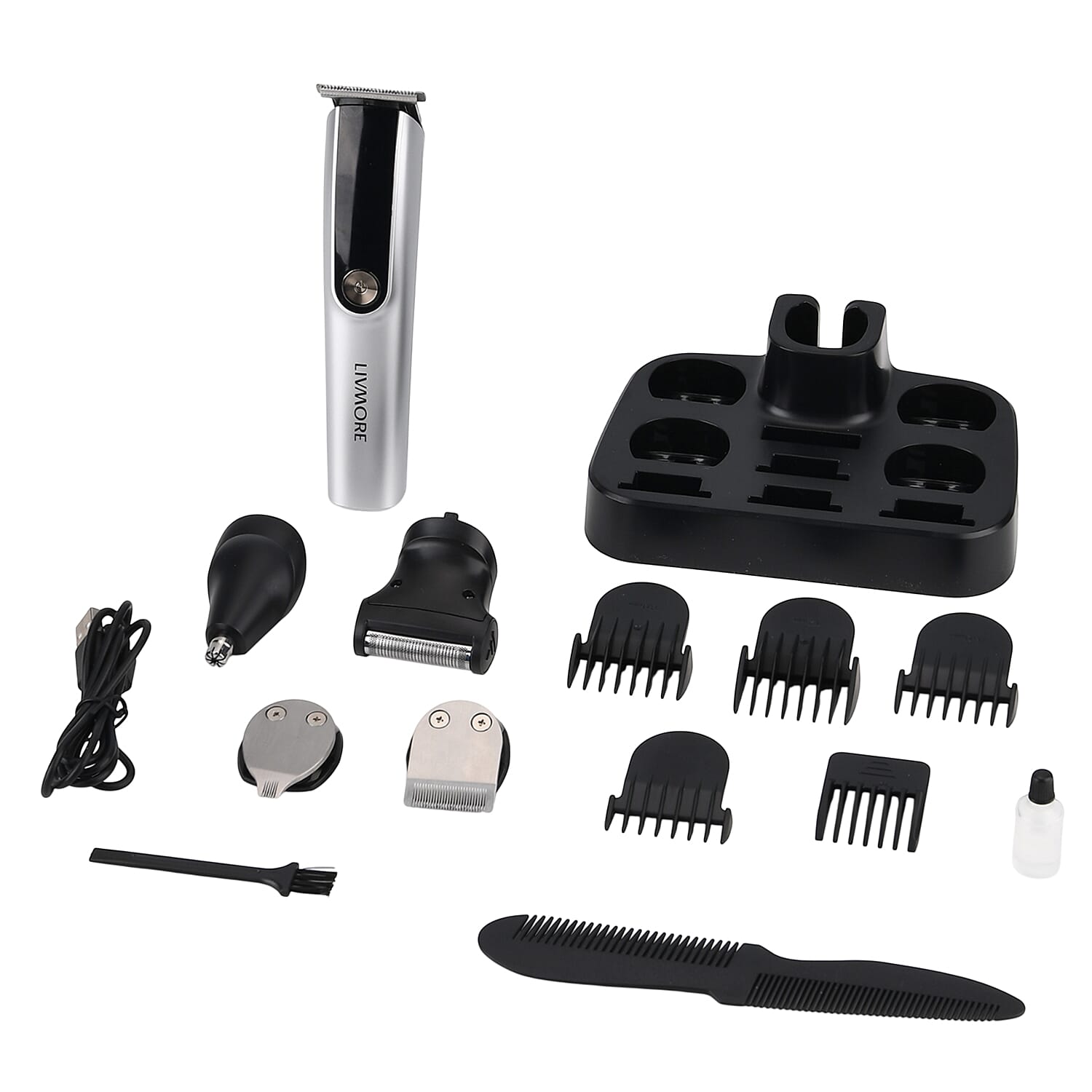 Livmore MS-806 5-in-1 Mens Grooming Kit - Professional Silver Cordless Hair Trimmer with LED Display, Rechargeable 90-Minute Lithium Battery Shaver
