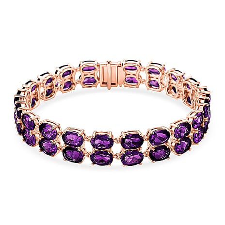 D'Joy AAA Uruguay Amethyst Bracelet (Size - 7) in Rose Gold Plated Sterling Silver 30.43 Ct, Silver Wt. 14.10 Gms