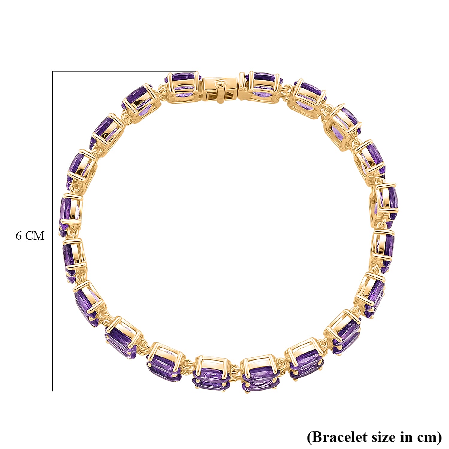 D'Joy AAA Uruguay Amethyst Dual Row Bracelet (Size - 7) in Yellow Gold Plated Sterling Silver 30.43 Ct, Silver Wt. 14.00 Gms