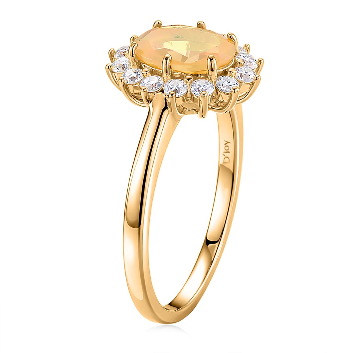 D'Joy Ethiopian Opal & Moissanite Sunburst Ring in Yellow Gold Plated Sterling Silver 1.28 Ct.