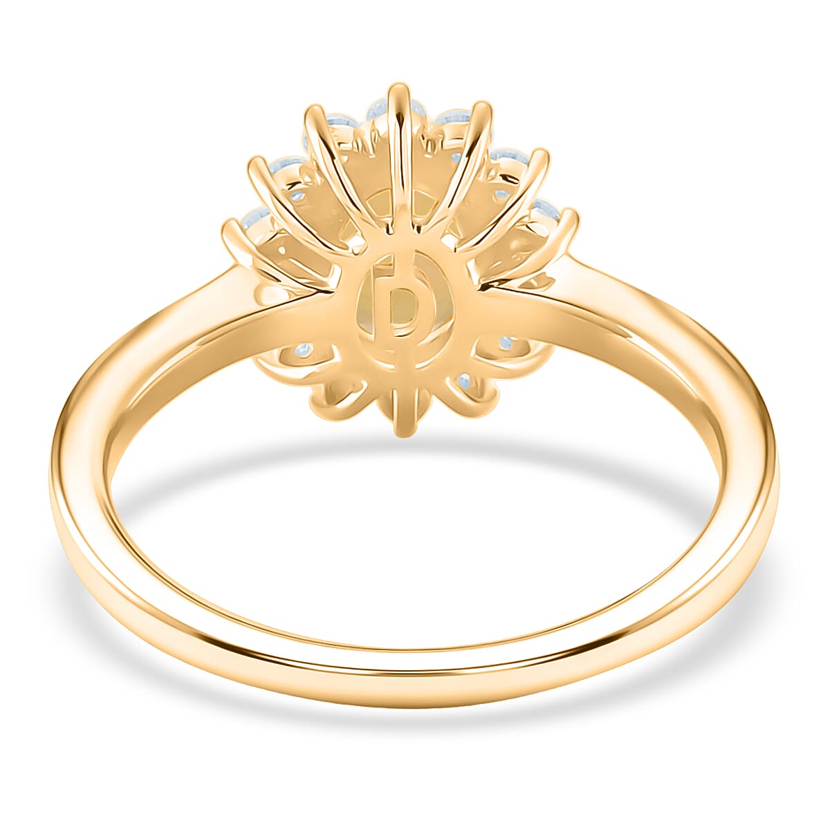 D'Joy Ethiopian Opal & Moissanite Sunburst Ring in Yellow Gold Plated Sterling Silver 1.28 Ct.