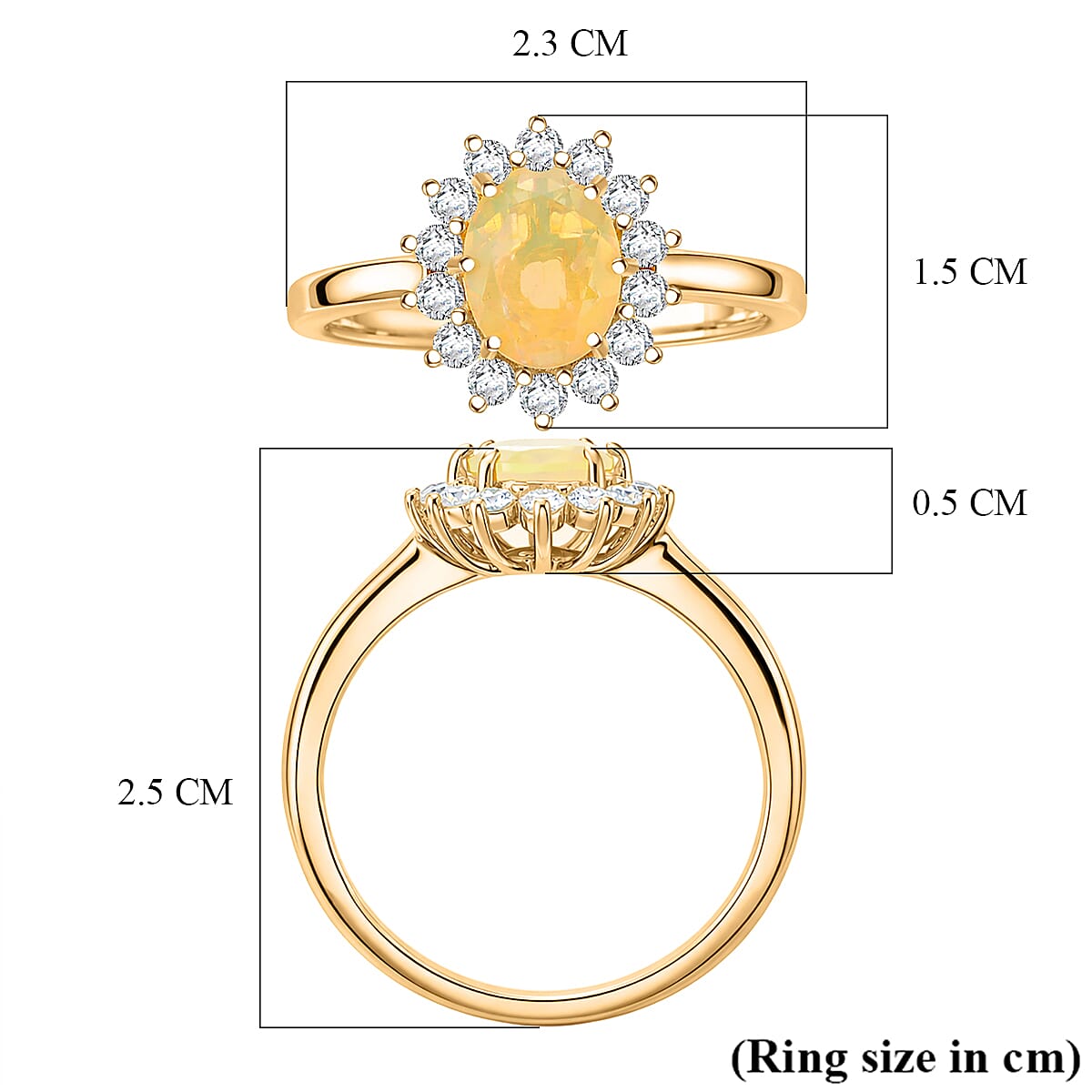 D'Joy Ethiopian Opal & Moissanite Sunburst Ring in Yellow Gold Plated Sterling Silver 1.28 Ct.