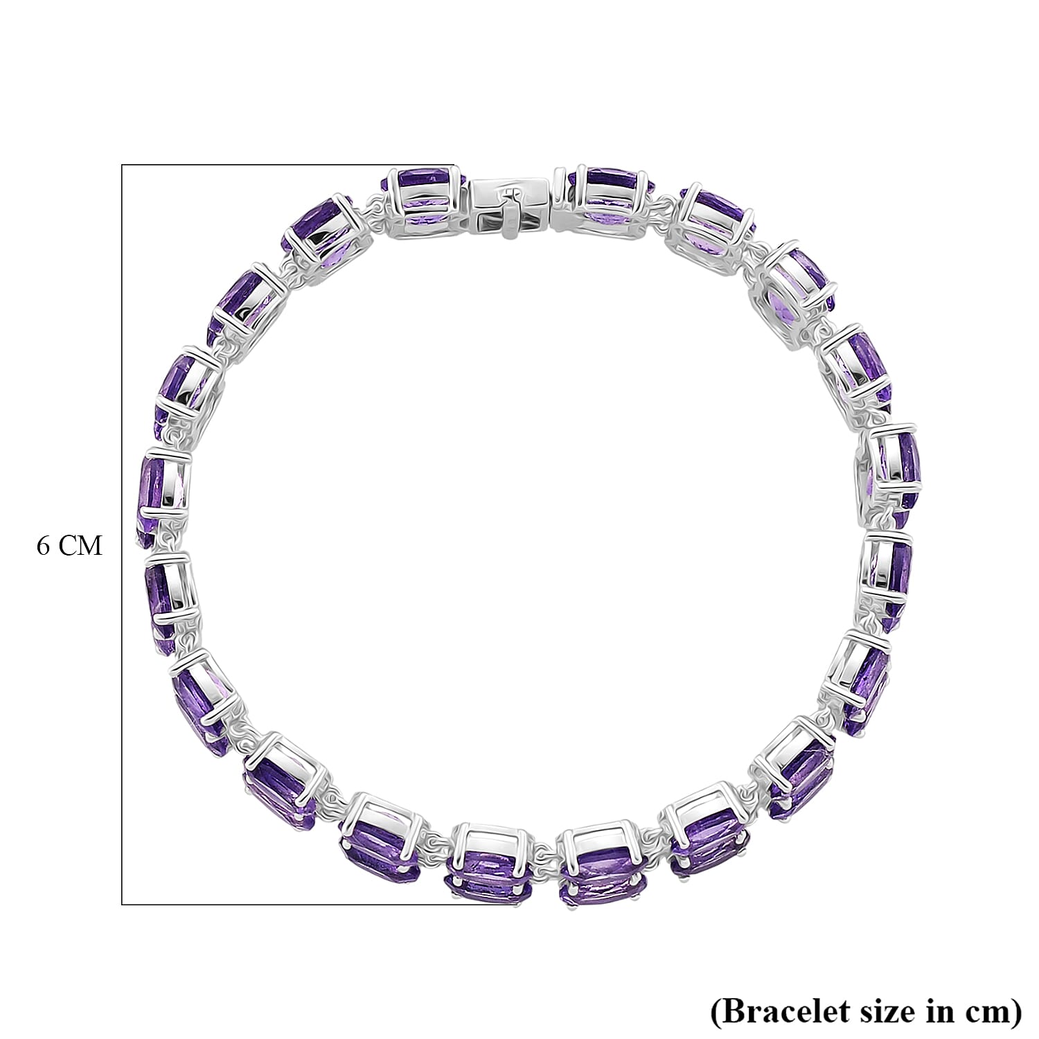 D'Joy AAA Uruguay Amethyst Bracelet (Size - 7.5) in Rhodium Overlay Sterling Silver 31.96 Ct, Silver Wt. 15.27 Gms