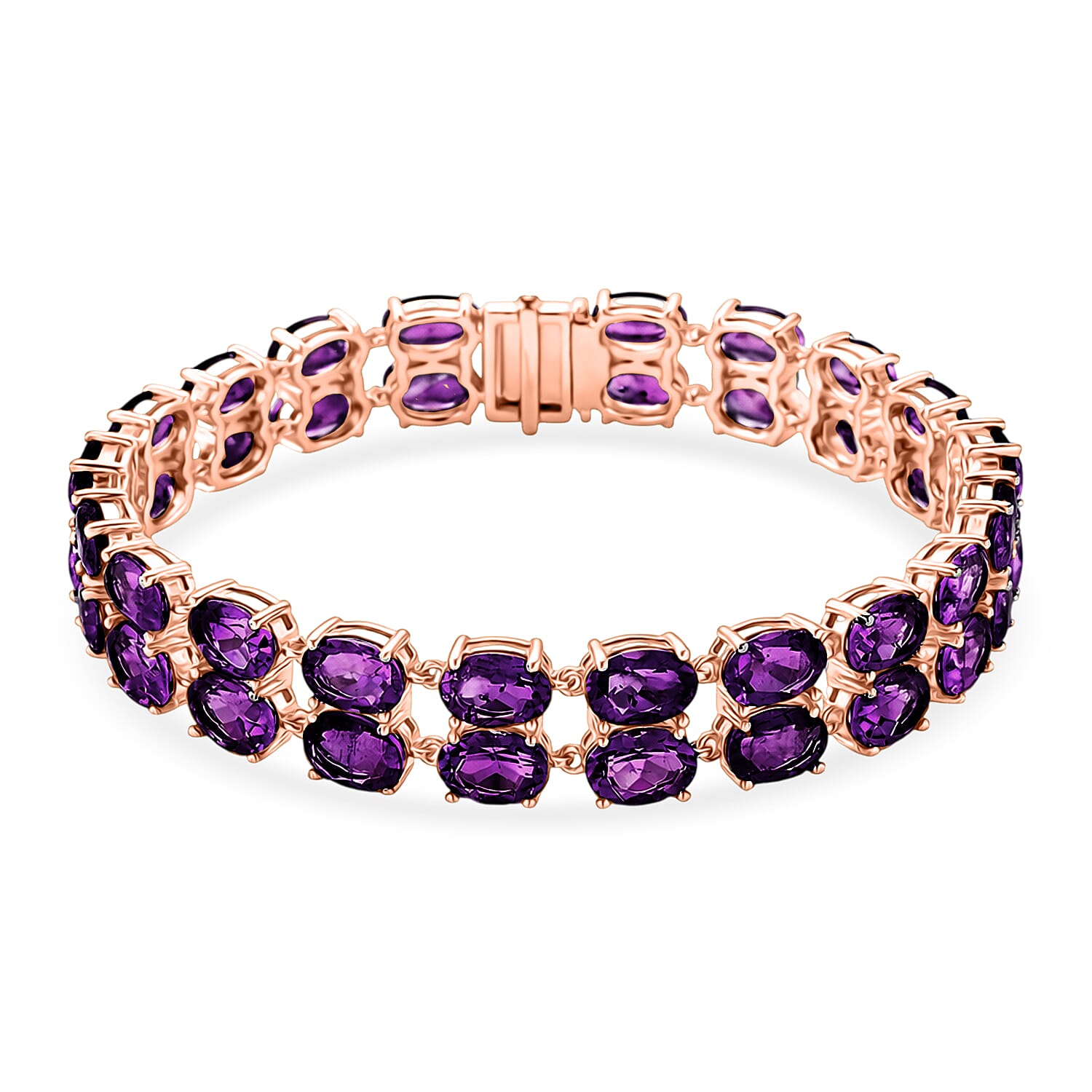 D'Joy AAA Uruguay Amethyst Bracelet (Size - 7.5) in Rose Gold Plated Sterling Silver 31.96 Ct, Silver Wt. 14.88 Gms