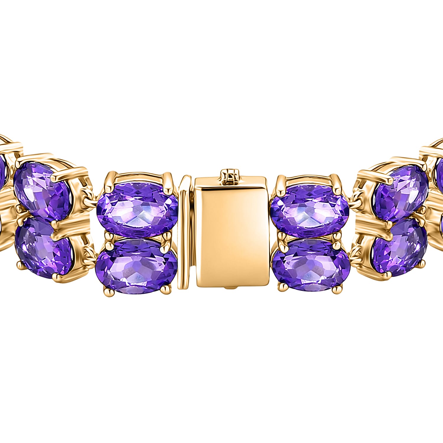 D'Joy AAA Uruguay Amethyst Dual Row Bracelet (Size - 7.5) in Yellow Gold Plated Sterling Silver 31.96 Ct, Silver Wt. 14.63 Gms