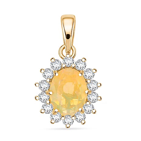 D'Joy Ethiopian Opal & Moissanite Sunburst Pendant in Yellow Plated Sterling Silver 1.28 Ct.