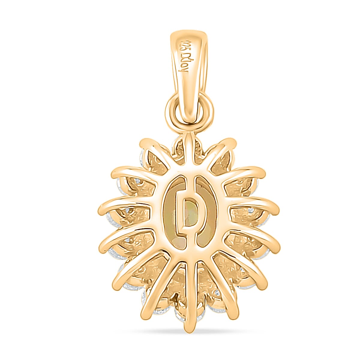 D'Joy Ethiopian Opal & Moissanite Sunburst Pendant in Yellow Plated Sterling Silver 1.28 Ct.